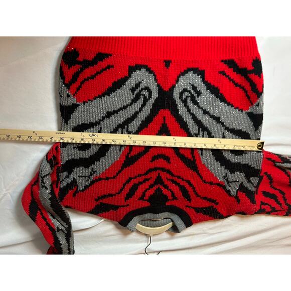 Vintage DEB 80's Zebra women Sweater grey red silver size Long - Picture 5 of 8